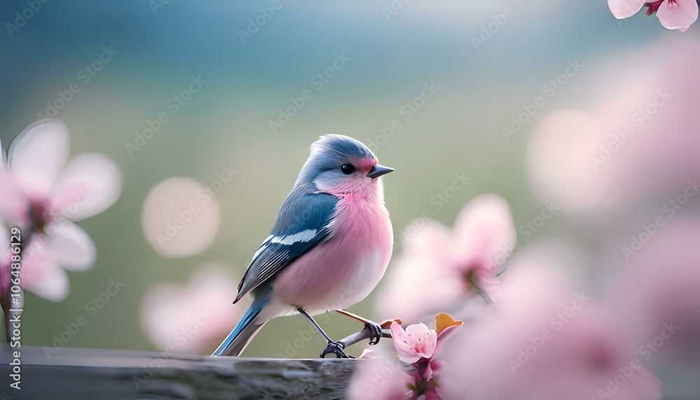 Fototapeta premium Blossom Bliss: A Bluebird's Spring Serenade.