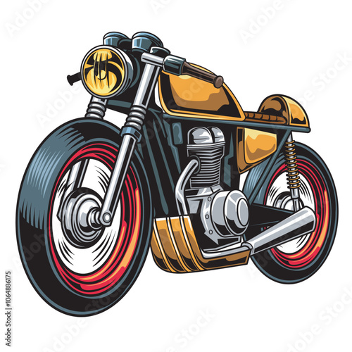 Vector Illustration of Cafe Racer Motorcycle in Side View with Detailed Vintage Illustration