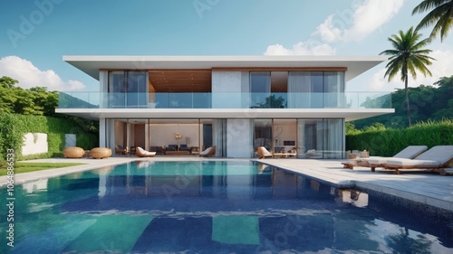 Luxury pool villa spectacular contemporary design digital art real estate home house and property