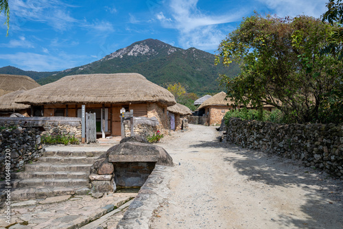 Korean Traditional House Scenery in Autumn