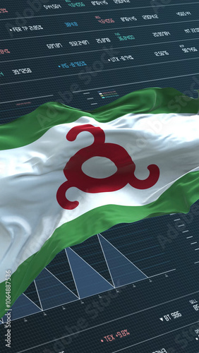 Ingushetia flag - Waving flag on report analytics data statement photo