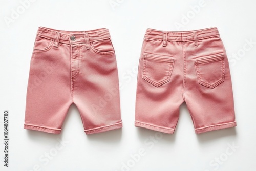 Pink denim shorts on white background