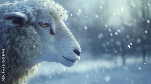 A close-up of a sheep s face, its breath visible in the photo