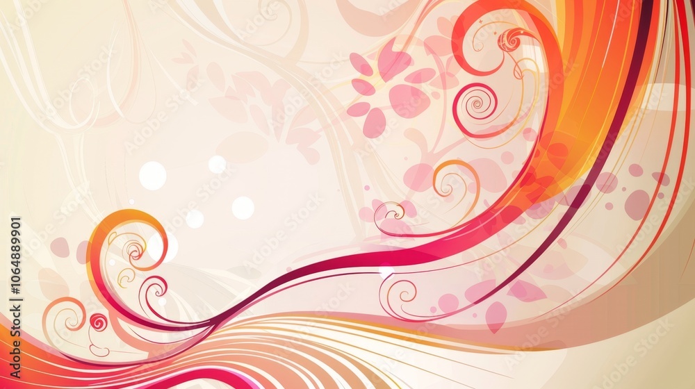 Vibrant Abstract Swirl Design with Floral Elements and Warm Colors Vibrant Abstract Swirl Design with Floral Elements and Warm Colors