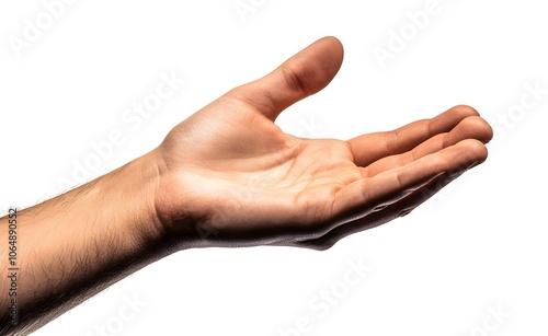 Open Hand with Forearm and Hair on White Background photo