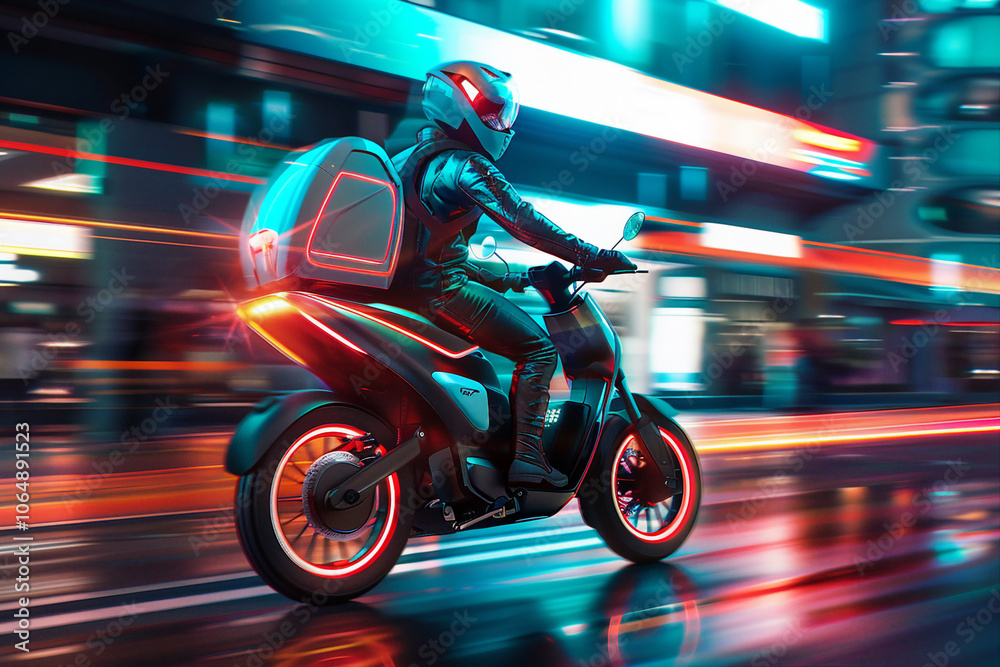 Fototapeta premium Professional delivery person holding box express fast courier service Generative AI illustration