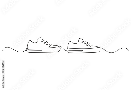 Continuous single line drawing of trendy sport shoes. Simple shoes, sneaker line art vector illustration