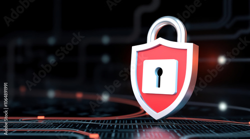 Shield and Padlock Cyber Security: Protecting Personal Data with 3D Icon Design photo