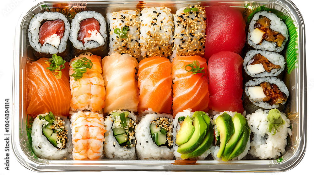 Grilled sushi rolls with fresh salmon and seafood served on a plate for a healthy Japanese meal, isolated on a transparent background Grilled sushi rolls with fresh salmon and seafood served on a plate for a healthy Japanese meal, isolated on a transparent background