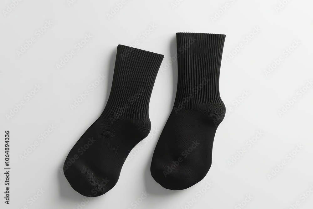 Solid Black Socks Mockup on Blank White Background Solid Black Socks Mockup on Blank White Background