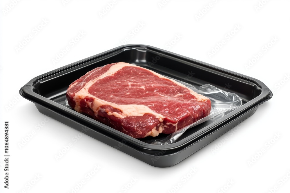 Vector-Style Black Plastic Tray with Raw Beef Steak Vector-Style Black Plastic Tray with Raw Beef Steak