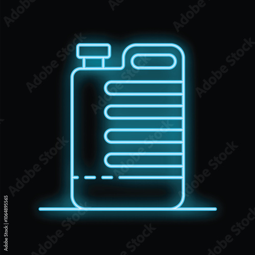 Glowing neon line plastic canister for motor machine oil icon isolated on black background vector illustration