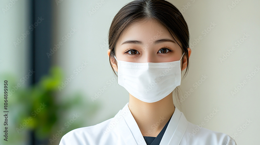 Japanese nurse wearing a mask with gentle eyes Japanese nurse wearing a mask with gentle eyes