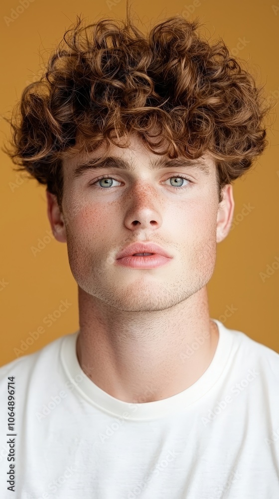 A man with a beard and a messy hair style is wearing a white shirt A man with a beard and a messy hair style is wearing a white shirt