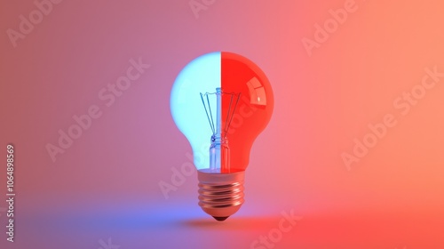 Illuminating the Divide: Contrasting Ideas in a Polarized World | Conceptual Image of Blue and Red Glowing Light Bulb
