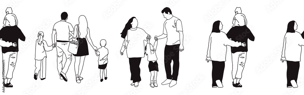 Hand-drawn doodle family border. Outline family clipart. Hand-drawn black art. Hand-drawn doodle family border. Outline family clipart. Hand-drawn black art.