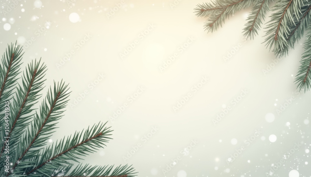 Christmas background with fir tree branches and snowflakes on soft white backdrop, copy space Christmas background with fir tree branches and snowflakes on soft white backdrop, copy space