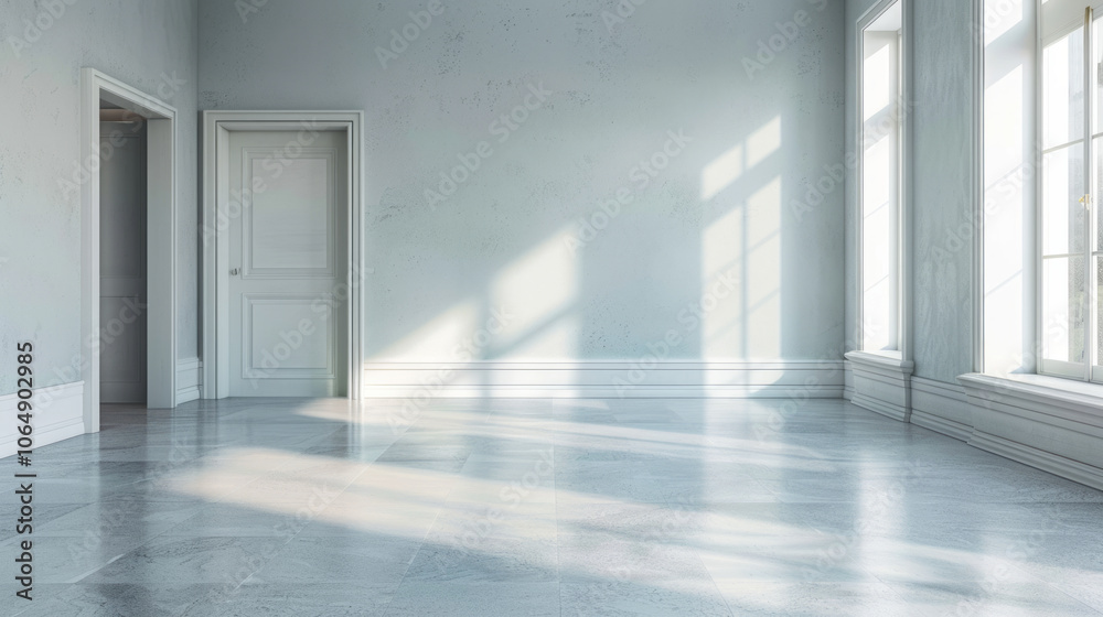 Fototapeta premium Bright and airy empty room with large windows showcasing natural light in a modern architectural design