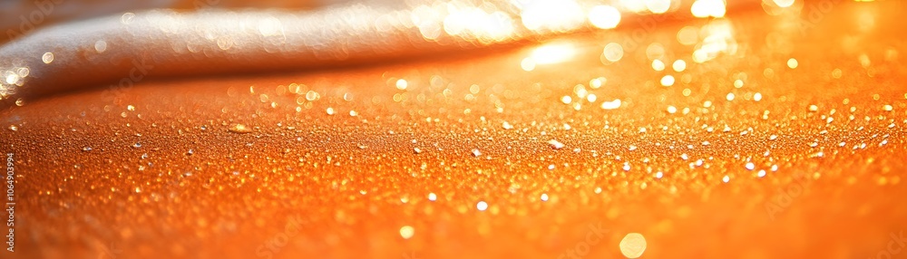 Golden Sand Beach with Sparkling Water and Blurred Sunlight Golden Sand Beach with Sparkling Water and Blurred Sunlight