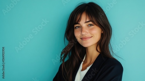 A woman wearing a black jacket and white shirt, potentially for work or formal occasion