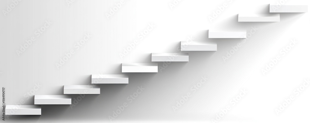 A minimalist depiction of white stairs with shadows, suggesting elevation or progression. A minimalist depiction of white stairs with shadows, suggesting elevation or progression.