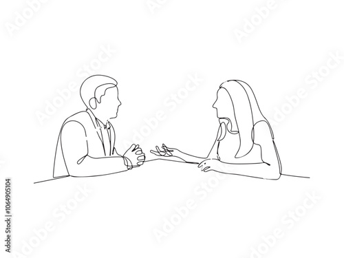 Single one line drawing working together, discussing business. Meeting of colleagues. Cowering, teamwork concept. Continuous line draw design graphic vector illustration.
