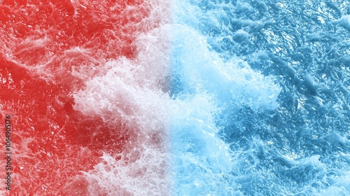 Divided Seas of Politics - Stormy Ocean Showing Turbulent Emotions in Red and Blue | Ultra-Detailed Image for Political Debates photo