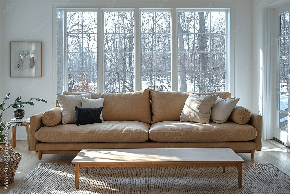 This is a living room with windows. This is the interior of a residential living room with a Scandinavian interior design. Generative AI
This is a living room with windows. This is the interior of a residential living room with a Scandinavian interior design. Generative AI