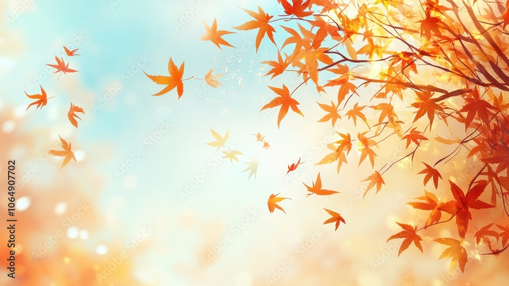 Autumn background with maple leaves and bokeh,Fall blurred background, Yellow and red maple leaves are flying and falling down. Autumnal landscape.water drop on leaf,space for text. Autumn background with maple leaves and bokeh,Fall blurred background, Yellow and red maple leaves are flying and falling down. Autumnal landscape.water drop on leaf,space for text.