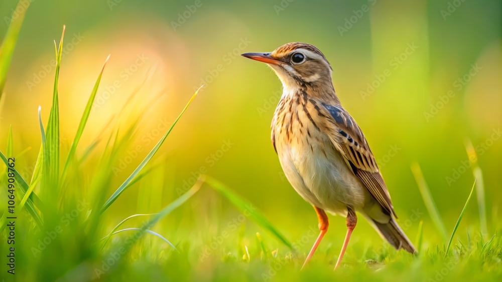 Minimalist Photography of a Paddyfield Pipit Amidst a Grassy Field, Capturing the Essence of Nature's Simplicity and Wildlife in Harmony with its Surroundings Minimalist Photography of a Paddyfield Pipit Amidst a Grassy Field, Capturing the Essence of Nature's Simplicity and Wildlife in Harmony with its Surroundings