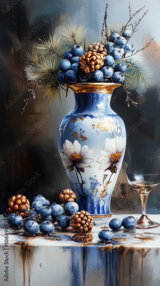Still Life Painting with Fruit and Flowers, Vase Still Life Painting with Fruit and Flowers, Vase