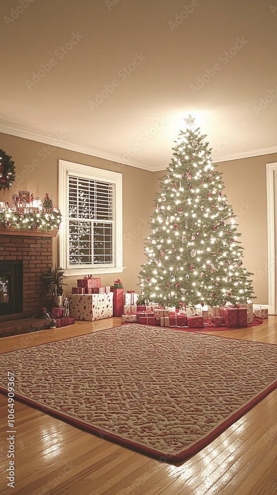 Naklejka premium Christmas Tree Decorated Living Room