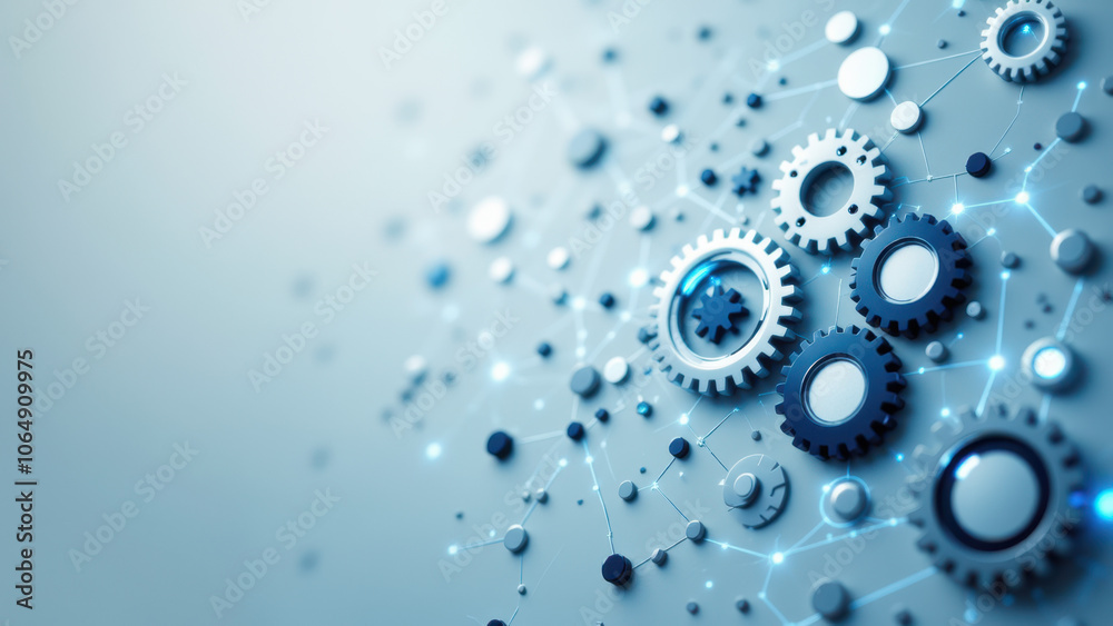 High-tech background with gears and circuitry.