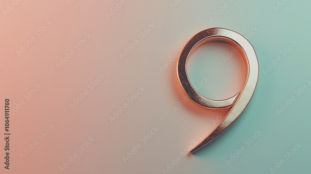 Metallic Number Nine on Gradient Background Metallic Number Nine on Gradient Background