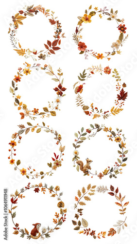 Wallpaper Mural PNG autumn flower embroidery design element set, transparent background Torontodigital.ca