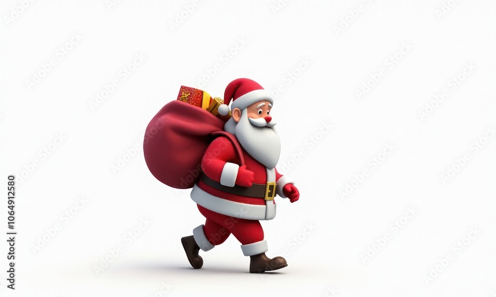 Santa Claus is running with a large bag of presents. The scene is festive and joyful, with the character spreading holiday cheer Santa Claus is running with a large bag of presents. The scene is festive and joyful, with the character spreading holiday cheer