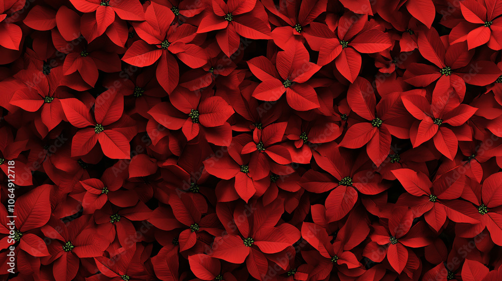 A holiday wreath made entirely of bright red poinsettias. A holiday wreath made entirely of bright red poinsettias.