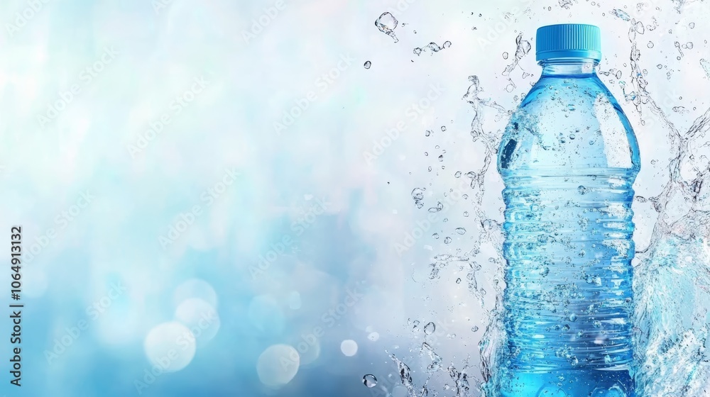 Dynamic splash, a water bottle engulfed in refreshing cascade of pure, invigorating water, capturing the essence of hydration.