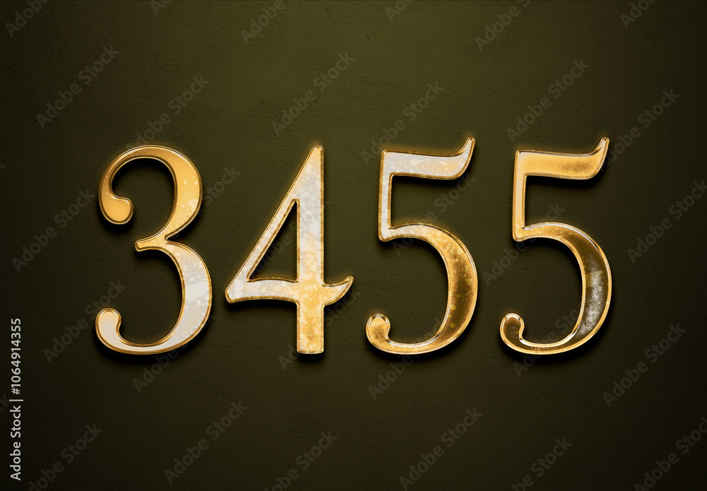 Old gold effect of 3455 number with 3D glossy style Mockup. Old gold effect of 3455 number with 3D glossy style Mockup.