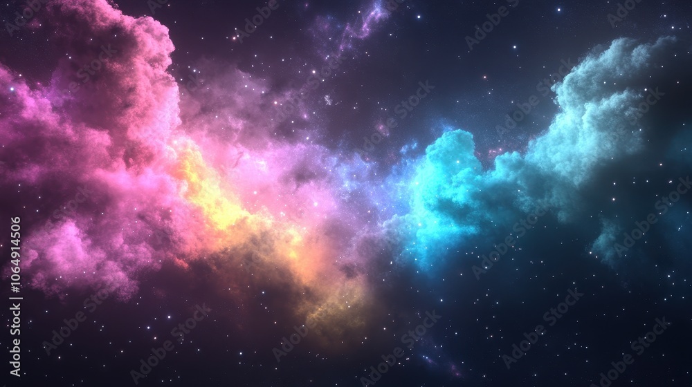 Fototapeta premium Vibrant cosmic clouds illuminated by starlight in deep space, showcasing an array of colors swirling together during a night sky observation