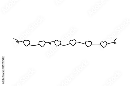 Hand drawn heart string outline banner. Romance, valentine, anniversary concepts. Flat decorative vector design isolated illustration.