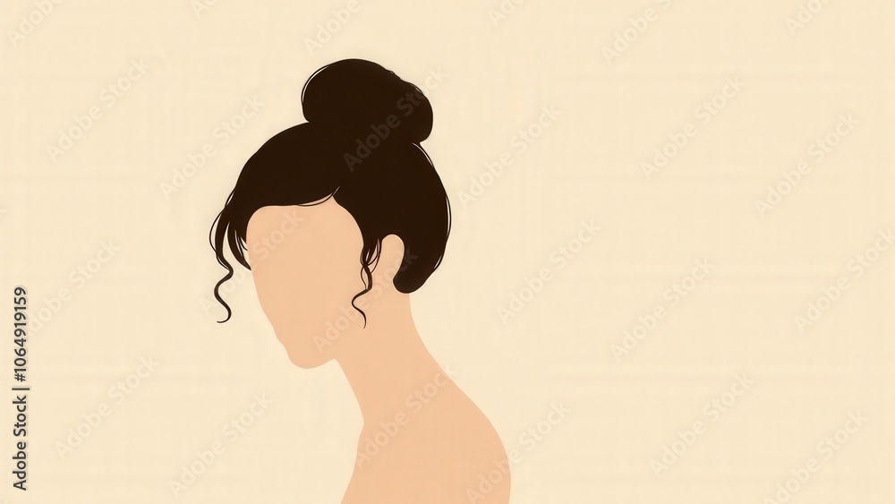 A faceless woman’s portrait with her hair tied in a bun, blending neutral tones for a sophisticated, minimalist look A faceless woman’s portrait with her hair tied in a bun, blending neutral tones for a sophisticated, minimalist look