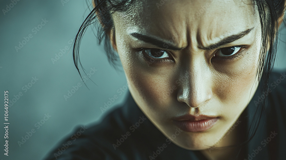 Japanese woman with an intense, angry look Japanese woman with an intense, angry look