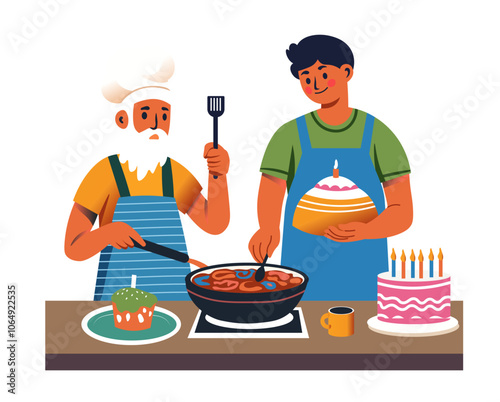 Two Men Cooking and Celebrating