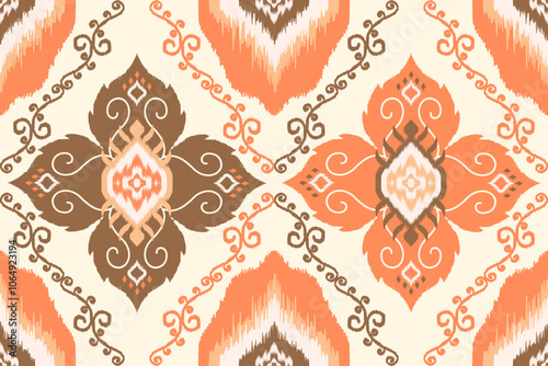 Ethnic ikat seamless pattern.beautiful pattern. floral embroidery, bohemian style, abstract flower art print. ethnic ikat abstract art. seamless fabric. ikat design for fabric, wallpaper, clothing.	