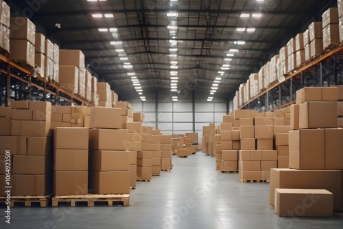 A industrial wearhouse full with boxes, storage at wearhouse  photo