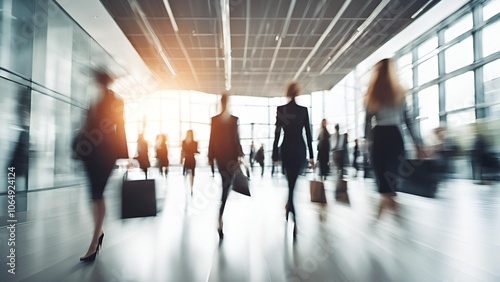 Blurred image of business people walking in a modern office building