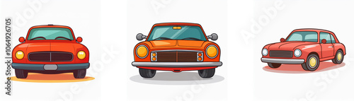 Three cartoon cars are shown, front facing, against a white background.