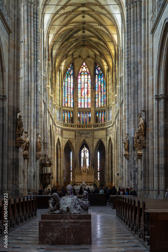 interior of St. Vitus Cathedral in Prague, gothic revival architecture photo