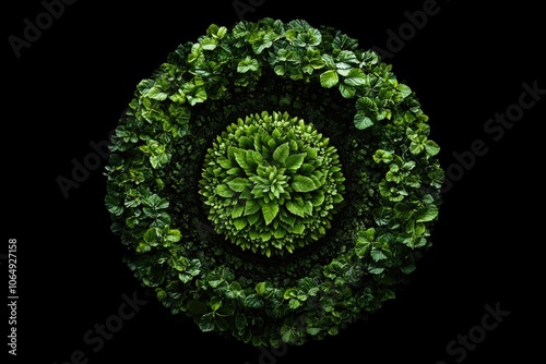 A circular pattern of green plants on a dark background, perfect for design and decoration ideas